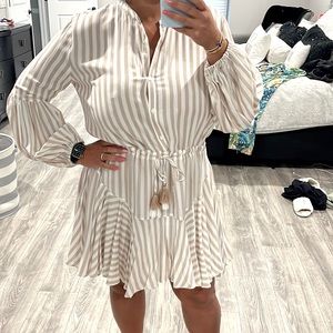 Beige and white striped dress